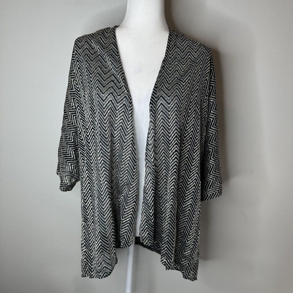 Chicos Wrap Silver Green Metallic Short Sleeve Open Cardigan‎ Size 2 Large